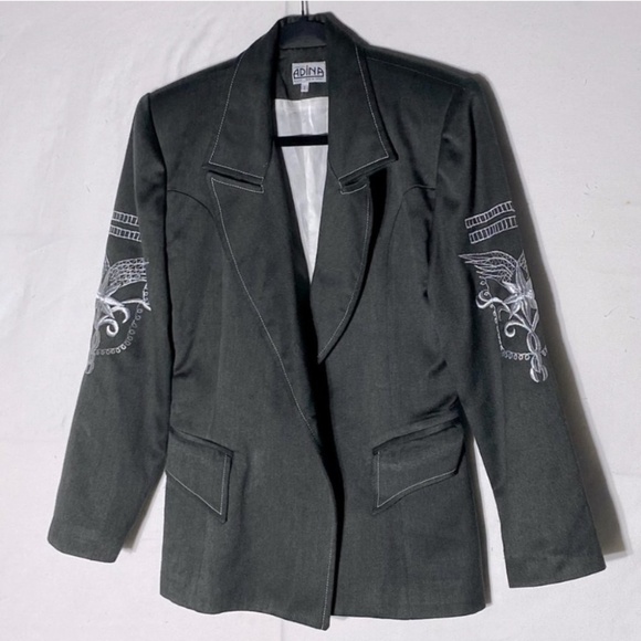 Adina Grey Green Embroidered Blazer M - Picture 14 of 14